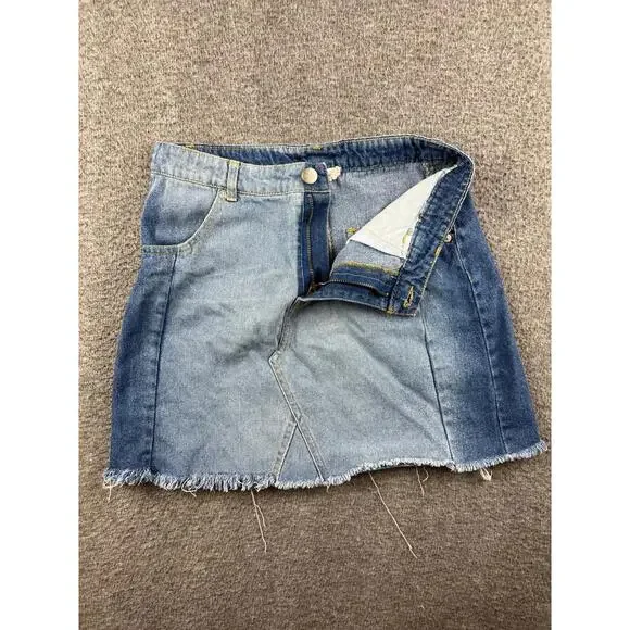 Altar'd State Two-Tone Denim Mini Skirt with Frayed Hem Size Small - Picture 2 of 6